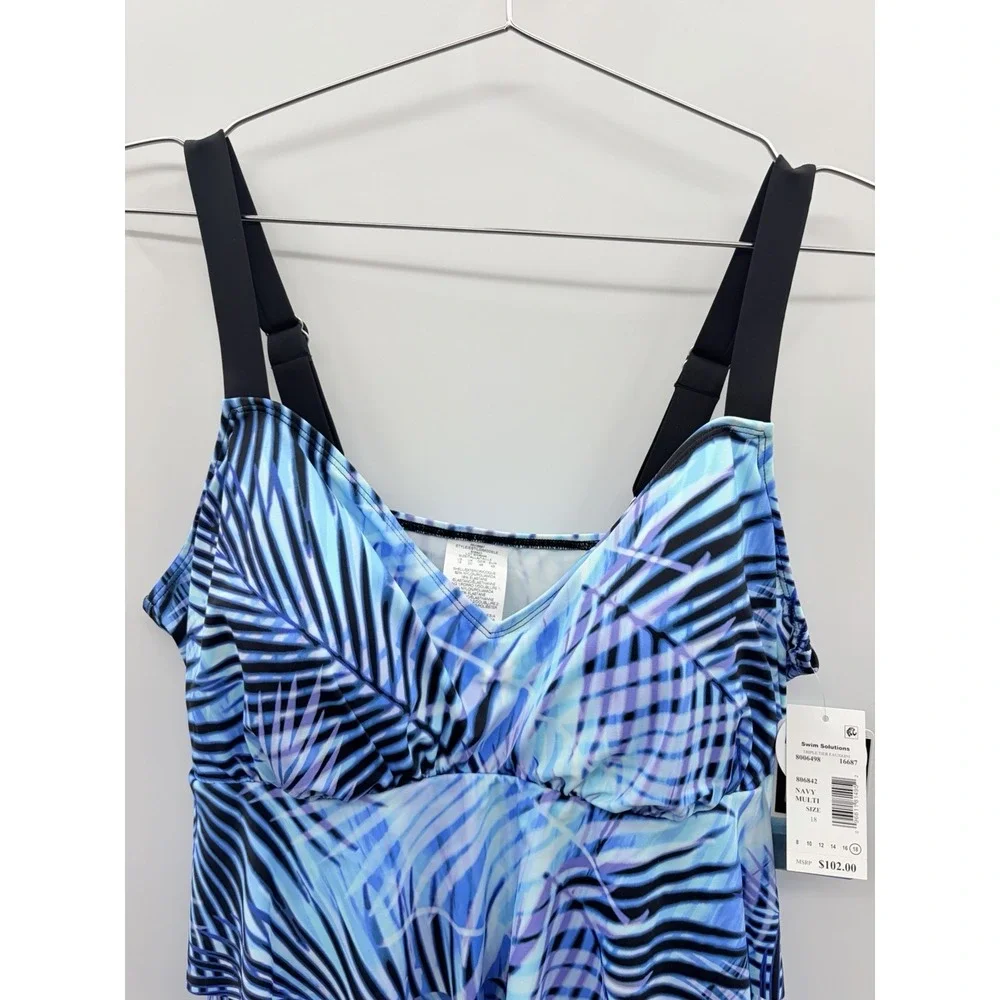 Swim Solutions Womens Size 18 Tummy Control Printed Fauxkini One-Piece Swimsuit - Picture 5 of 12